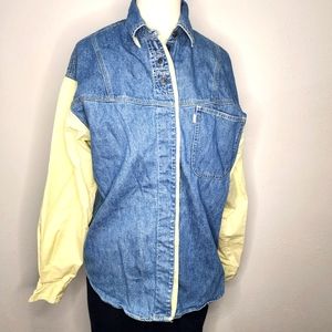 Levi's Blue Denim Button-Down Shirt with Pale Yellow Sleeves